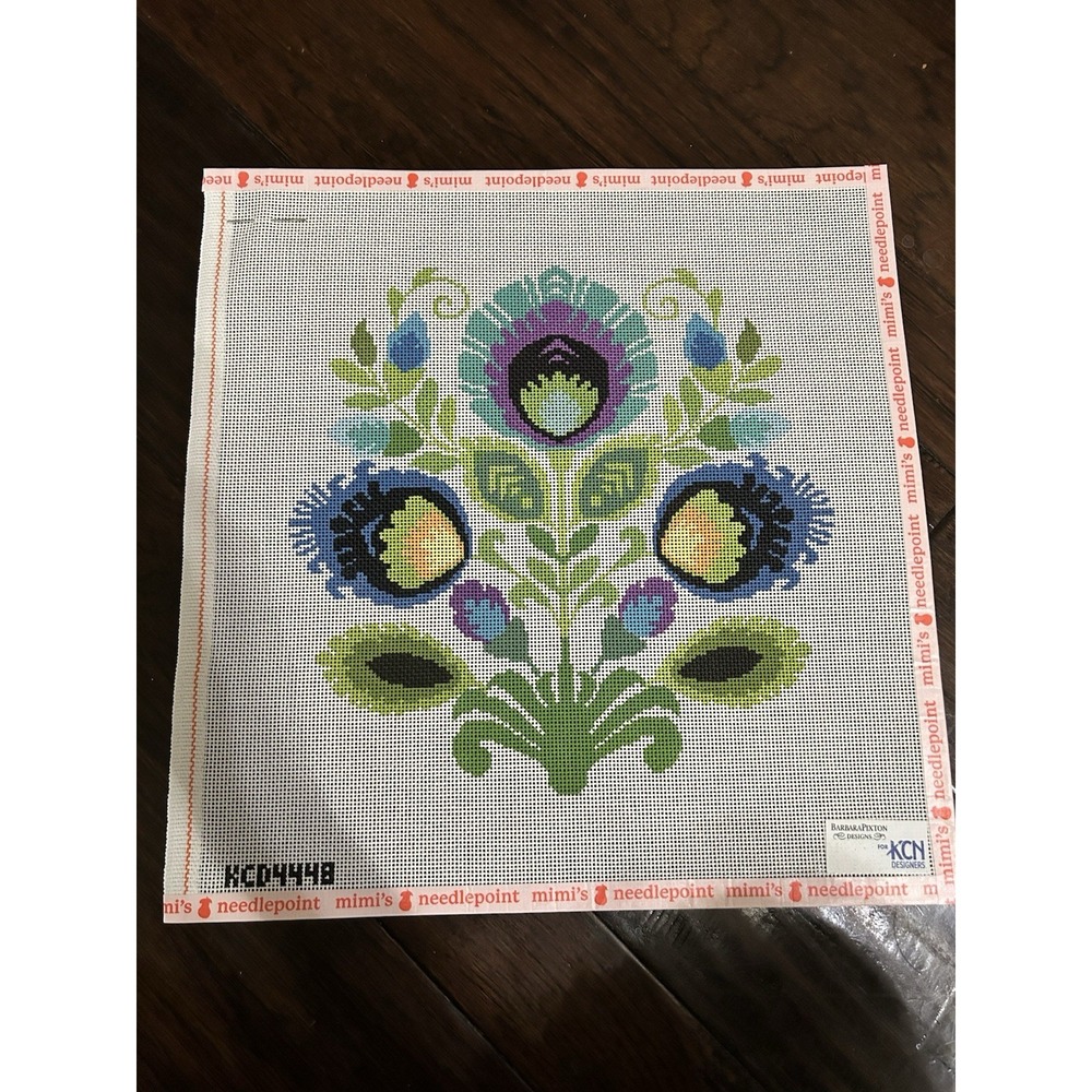 handpainted needlepoint canvas Barbara Piston Polish Flower 11" Teal Green